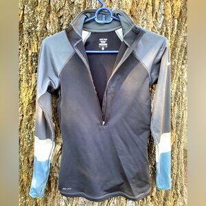 Nike-Pro Dri-Fit, Long-Sleeved, Half-Zipper, Gray/Dark Gray Top